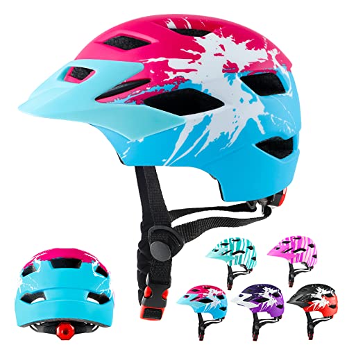 RaMokey Fahrradhelm Kinder Fahrradhelm mit Licht für Kinder Leichter Kinderhelm mit Verstellbares Zifferblatt für Mädchen und Jungs 50-56CM ab 3-13 Jahre Rot Blau