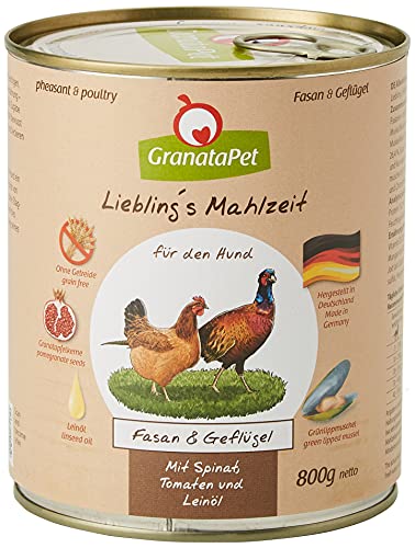 GranataPet Liebling s Mahlzeit Fasan Geflügel Nassfutter für Hunde Hundefutter ohne Getreide ohne Zuckerzusätze Alleinfuttermittel 6 x 800 g