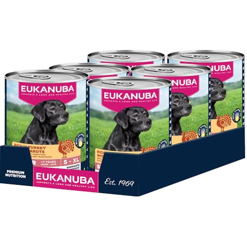 Eukanuba Senior Hundefutter Nass mit Pute und Karotte Getreidefreies Premium Nassfutter für ältere Hunde 6 x 400 g Dosen