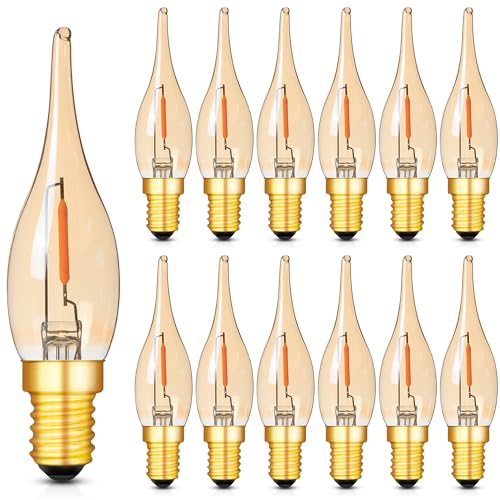Hcnew E14 LED Glühbirne Kerze Retro Vintage Filament Lampe kerzenlampen C22 0.7w Ersetzt 7 Watt 2200K Ultra Warm 50 lumen Kandelaber Kronleuchter Salzlampe Nachtlicht 220V-240V 12er-Pack