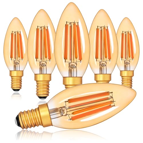 E14 Led Dimmbar Edison Vintage Glühbirne C35 E14 Kerzenlampe 6W LED Lampe ersetzt 60 Watt Birne 2200K schönes warmes licht 550lm Dekorative Glühbirne für Kronleuchter Hänge Kristalllampe 6 Stück