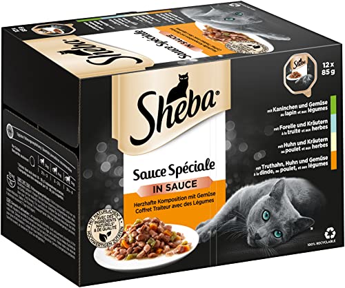 SHEBA Adult Senior - Katzenfutter nass - 72 x 85g Schalen - Nassfutter für Katzen - Sauce Sp ciale Herzhafte Komposition - Großpackung