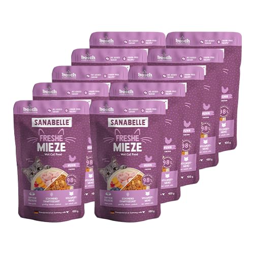 Sanabelle Freshe Mieze - Huhn 10 x 100 g Beutel voll recyclingfähig Dampfgegartes Nassfutter für Katzen Katzenfutter wie frisch gekocht Eine Marke von Bosch Tiernahrung