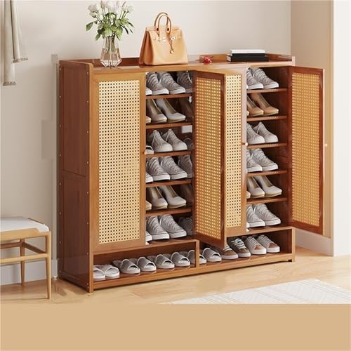 Eleganter XXL-Schuhschrank aus Bambus mit Türen und offener Aufbewahrung freistehendes Schuhregal stilvolle Schuhregale für Eingangsbereich und Flur Aufbewahrungslösungen