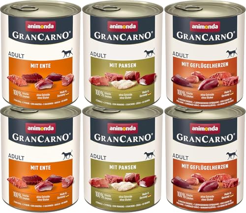 animonda GranCarno Adult Deftige Variation 6x 800g Hundenassfutter für ausgewachsene Tiere für 100% frischen fleischlichen Zutaten Hundefutter ohne Getreide