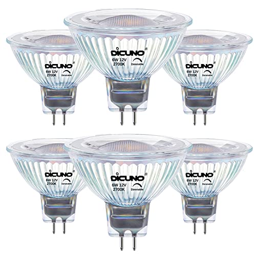 DiCUNO Dimmbar GU5.3 LED Lampe 6W ersetzt 60W Halogenstrahler MR16 LED Spot Warmweiß 2700K 420LM GU5.3 LED 12V Einbaustrahler mit Bi-Pin Sockel 40 Abstrahlwinkel CRI85 6er Set