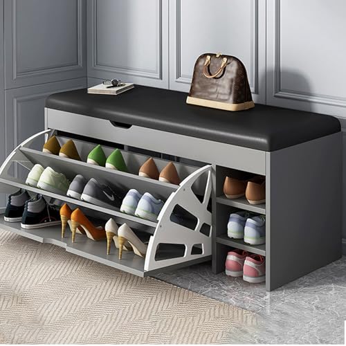 XCLOOZGL Und 3 Klappenschmaler 3 Offene FäCher Schuhaufbewahrung FüR Den Eingang Wohnzimmer Grau 100 30 51cm