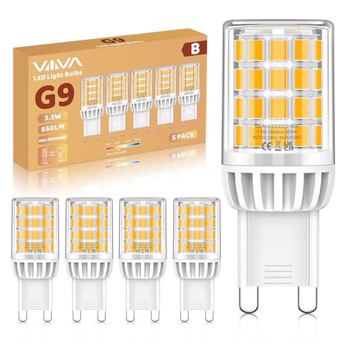 G9 LED Lampen Warmweiß 2700K 3.5W 650LM Energieeffizienz der Klasse B Ersatz für 50W Halogenlampe G9 LED Leuchtmittel Nicht Dimmbar 360 Strahl AC 220-240V Energiesparende Glühbirne-5 Stück