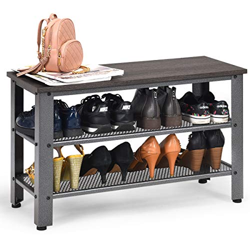 GOPLUS 3 Stufiges Regal abnehmbarer Ablage Regal Verstellbaren rutschfesten Fußpolster Allzweckregal Eisen Holzspanplatte Lagerregal im industriellen Design