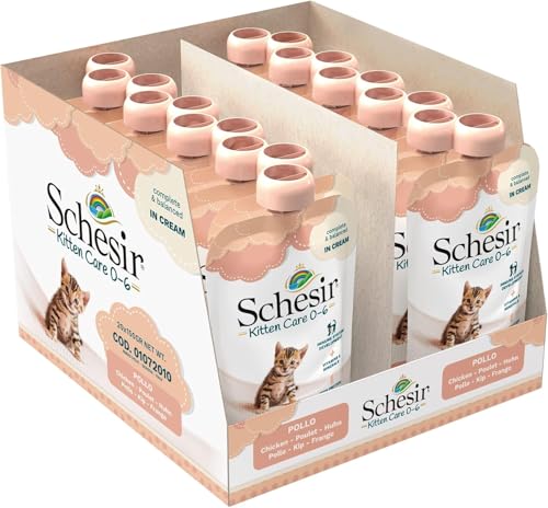 Schesir Cat Kitten Cream Huhn - Kitten Nassfutter für Junge Katzen - Hühner-Creme Katzenfutter nass getreidefrei mit viel Protein Vitaminen Mineralstoffen 20 x 150g Beutel