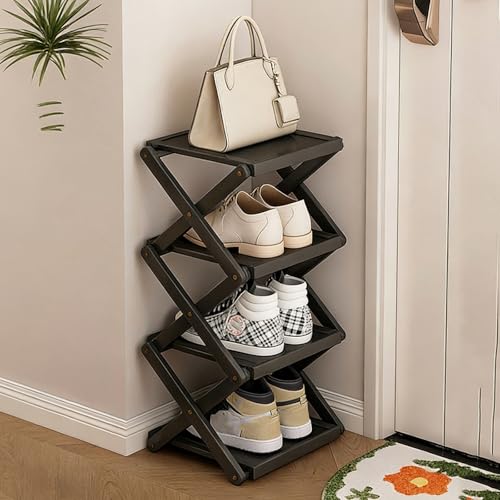 Onxyrbyte Klappbarer SchuhstäNder Aus Holz Multifunktionales Schmales Schuhregal Bambus-Schuhregal Faltbar Robust Und VerschleißFest FüR Korridore Schlafzimmer Wohnzimmer Ecke