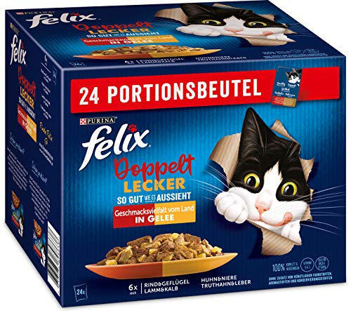 FELIX So gut wie es aussieht Doppelt Lecker Katzenfutter nass in Gelee Sorten Mix 4er Pack 4x 24 85g