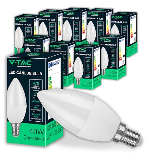 V-TAC 10x LED Glühbirne E14 Kerze - 4 5W entspricht 40W Kerzenlampe - 470 Lumen - Kerze Lampe - LED Glühlampen - Energiesparlampe - Licht 4000K Neutralweiß