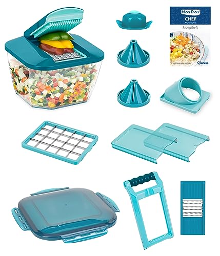 Nicer Dicer Chef Professional Gemüseschneider manuell 15-tlg Gemüsehobel mit 5.2 L Behälter Deckel Zerkleiner Küchenhelfer für Würfel Stifte Scheiben Streifen Juliettis einfache Reinigung