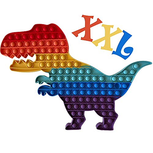KUNSTIFY XXL POP Dino Regenbogen Fidget Toy Antistress Spielzeug für Erwachsene Kinder Pop groß Fidget Toy Set Figet Bubble Push pop Dinosaurier XXL Regenbogen Dino
