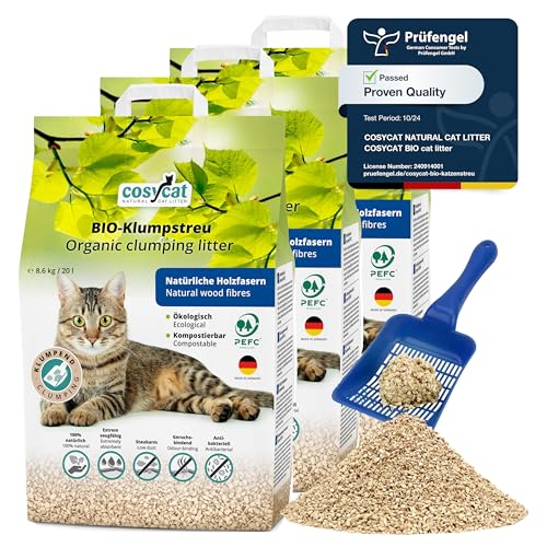 COSYCAT Klumpendes Bio Holz 100% Natürlich in der Toilette entsorgbar Klumpstreu pflanzlich   Holzstreu FEIN 60 l 3x 20 l