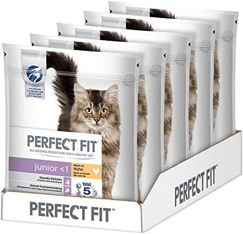 Perfect Fit Katzenfutter Trockenfutter Junior 1 Kitten Kätzchen Reich an Huhn 5 Beutel 5 x 750g