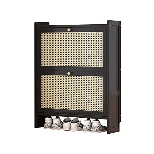 Moderner Rattan-Schuhschrank mit 2 3 Klappschubladen schmaler Stauraum für Absätze und Hausschuhe freistehendes Schuhregal für Wohnzimmer und Eingang Flur Größe XXL