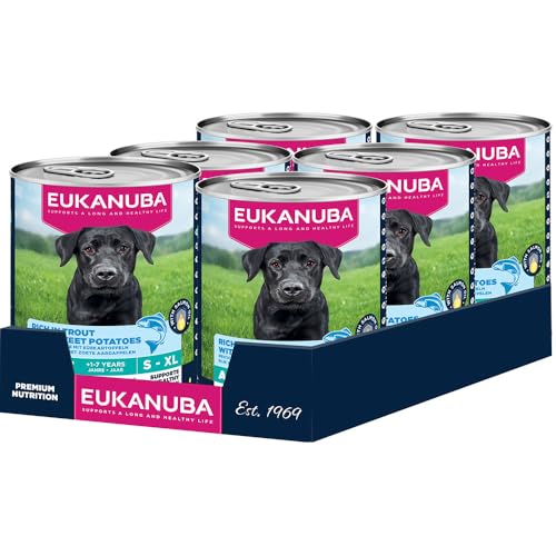 Eukanuba Hundefutter Nass mit Forelle und Süßkartoffeln Getreidefreies Premium Nassfutter für ausgewachsene Hunde 6 x 400 g Dosen