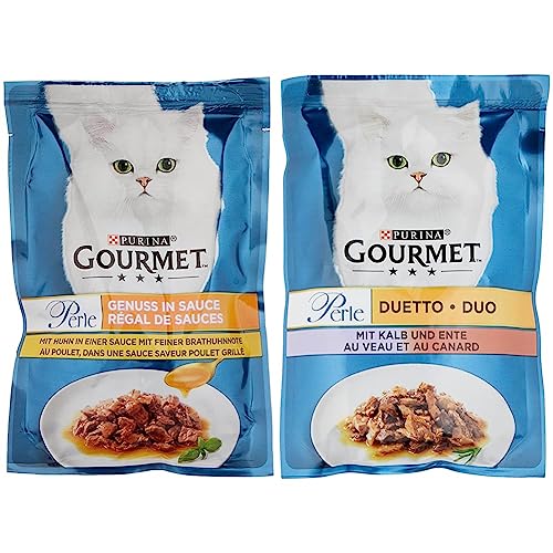 PURINA GOURMET Perle Genuss in Sauce Katzenfutter nass mit Huhn 26er Pack 26 x 85g Perle Duetto Katzenfutter nass mit Kalb und Ente 26er Pack 26 x 85g