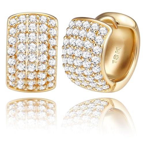 JeweBella Kleine Dicke Ohrringe Gold für Damen 18K Vergoldete Hypoallergene Chunky Goldene Creolen Huggie Offene Tropfen Zirkonia Ohrringe