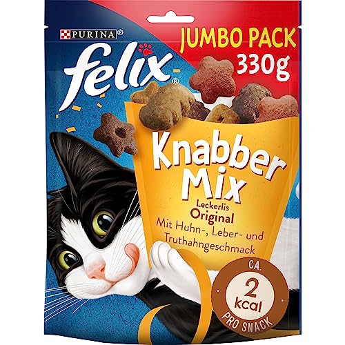 Felix KnabberMix Original Katzensnack Knusper-Leckerlie mit 3 Geschmacksrichtungen 5er Pack 5 x 330g