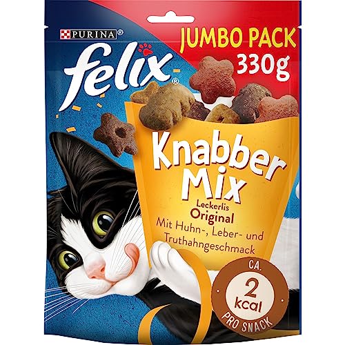 PURINA Felix KnabberMix Original Katzensnack Knusper-Leckerlie mit 3 Geschmacksrichtungen 5er Pack 5 x 330g