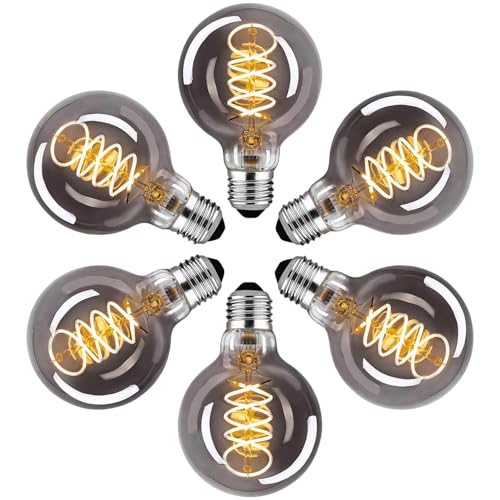 Edison Vintage Glühbirne E27 E27 LED Vintage Dimmbar 4W Warmweiss Filament Lampe Retro Glühbirne LED Birne Ideal für Dekorative Nostalgie und Retro Beleuchtung Rauchgrau Glas- 6 Stück G80YHS