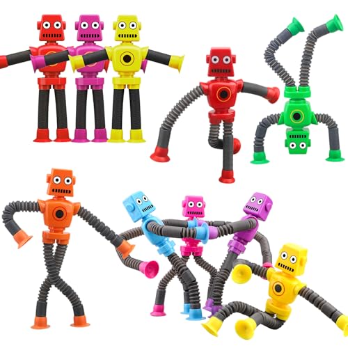 10 Stück verwandelbare Fidget Spinner Roboter - Saugnapf-Pop Tubes Sinnespielzeug DIY-Kettenkreisel für Osternest Kinder-Geschenketausch ab 3-10 Jahren