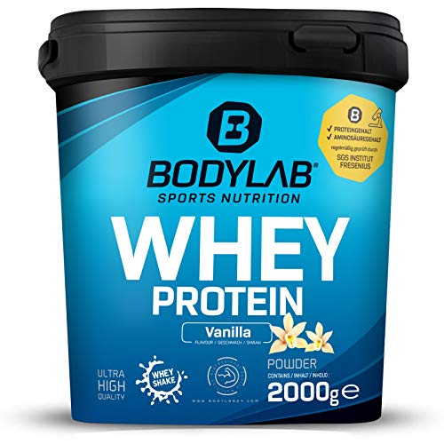  Bodylab24 Vanille 2kg Shake für Kraftsport Fitness kann den Muskelaufbau unterstützen Hochwertiges Eiweiss mit 80% Eiweiß Aspartamfrei