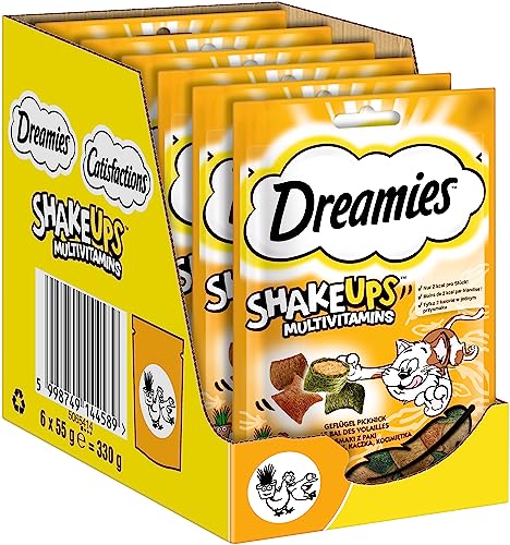 DREAMIES SHAKE UPS Multivitamins Geflügel Picknick Katzenleckerlis im Portionsbeutel - 55g 6 Beutel