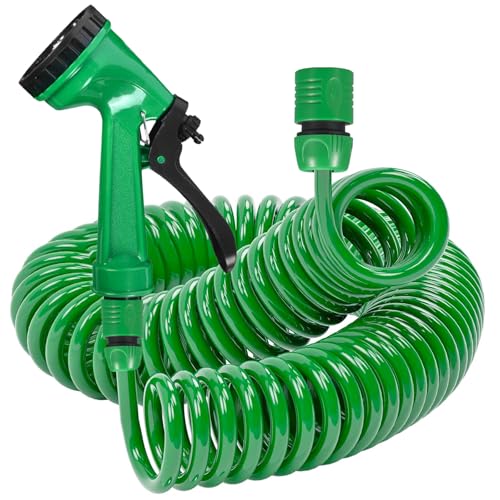 Axinyijia Spiralschlauch Wasser 20m 10m 7.5m Gartenschlauch Flexibel Garden Hose mit 7 Funktions Brause Flexibler Wasserschlauch 10m