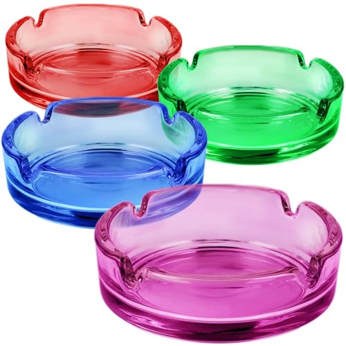 com-four 4X Aschenbecher aus Buntem Glas - farbige Tischaschenbecher für Zigaretten - Abascher für Haushalt und Gastronomie - Rauchwarensammler 5 mm Dickes Glas 04 Stück - 4 Farben