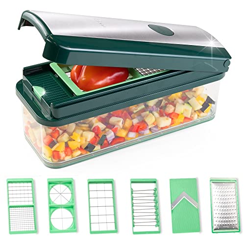 Genius Nicer Dicer Exclusive Gemüseschneider 15tlg Würfelschneider Tomatenschneider Set 4 Einsätze Reibe grob Hobel Auffangbehälter 2500ml Grün