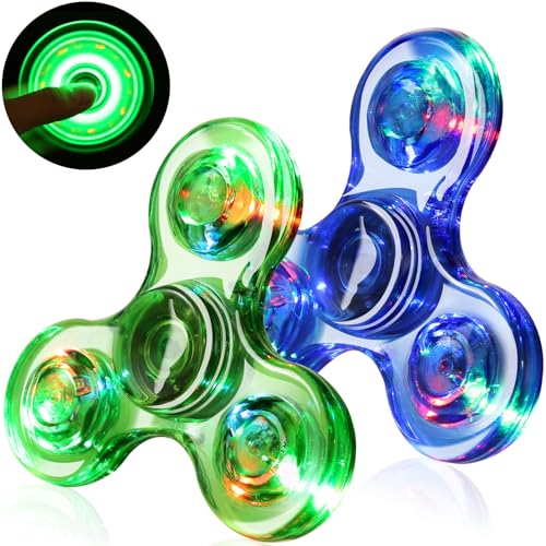 SCIONE 2 Stück Fidget Spinner Led Finger Spinner Kristall Finger Spielzeug Anti Stress Angst Party Geschenk für Kinder Blau Grün
