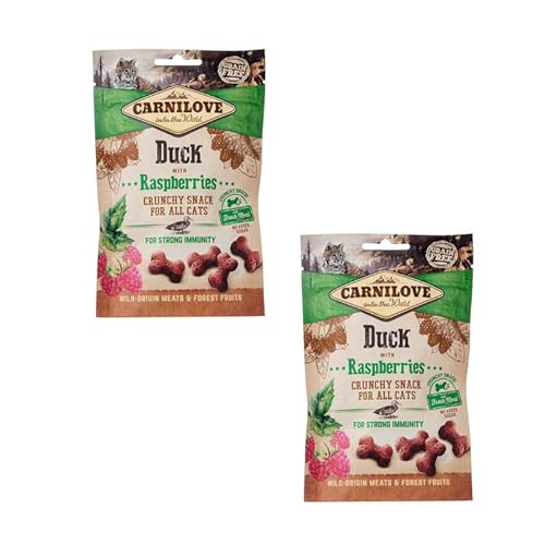 Carnilove Crunchy Snack Duck with Rasberries Doppelpack 2 x 50 g Leckerli für Katzen Ente und Himbeere Ohne Zuckerzusatz exotischer Fleischgeschmack