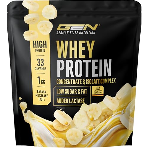 Elite Whey Protein Pulver - 1000 g Bananen Milchshake - Mit Whey Isolat - Bis zu 23 g Eiweiß pro Portion - Instant löslich - Mit Laktase BCAA EAAs