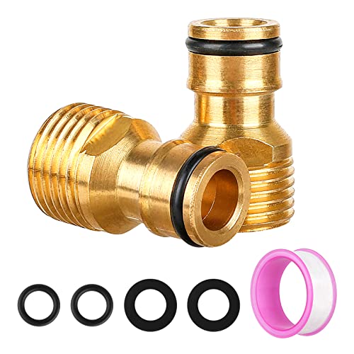 CoKeeSun 2 Stück Messing Schlauchverbinder 1 2 Zoll Wasserhahn Adapter Set mit Schlauchanschluss Wasserhahn Dichtung O Ringe und Wasserdichtem Band für Küche Gartenschlauch Wasserhahn