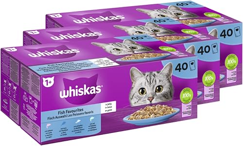 WHISKAS Portionsbeutel Multipack 1 Fisch Auswahl in Gelee 3 x 40 x 85g