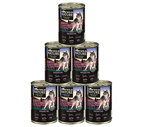 Dehner Wild Nature Hundefutter Heidetal Nassfutter getreidefrei zuckerfrei für ausgewachsene Hunde Lamm Kaninchen 6 x 400 g Dose 2.4 kg