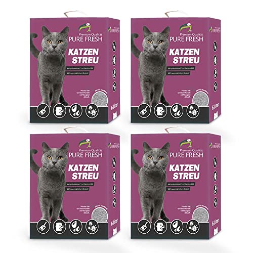 KAHU Pure Fresh Katzenstreu mit Babypuderduft 6L 4 x 5 2kg Klumpstreu für Katzenklo Naturstreu aus Kalzium Bentonit Hoch absorbierend stark klumpend Bekämpft Gerüche aktiv
