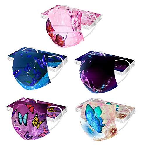 QinMMSPORTS 50 100 Stück Erwachsene für Masken für Mundschutz Einweg 3-lagig mit Motiv Bunt Mund und Nasenschutz Druck Tücher Atmungsaktiv Mund-Tuch Bandana Halstuch Schals