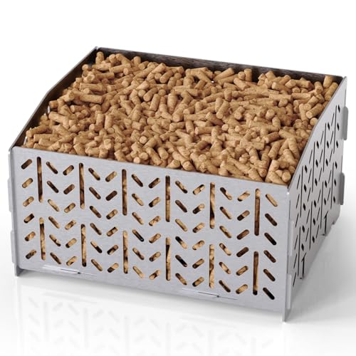 OUSFOT für Kaminofen Edelstahl 430 Pelletbehälter 30x 25x 17 cm 2 8kg Tragbar Granulatkorb für Einlage Pelletbrennkorb für Holzofen Offener
