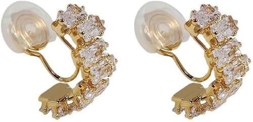 Ohrclips Damen Ohne Ohrlöcher Gold Silber Zirkon Clip Ohrringe Klobige Creolen Kein Piercing Chunky Clip On Hoop Hypoallergen Ohrringe Nicht Durchbohrt für Frauen Mädchen Golden