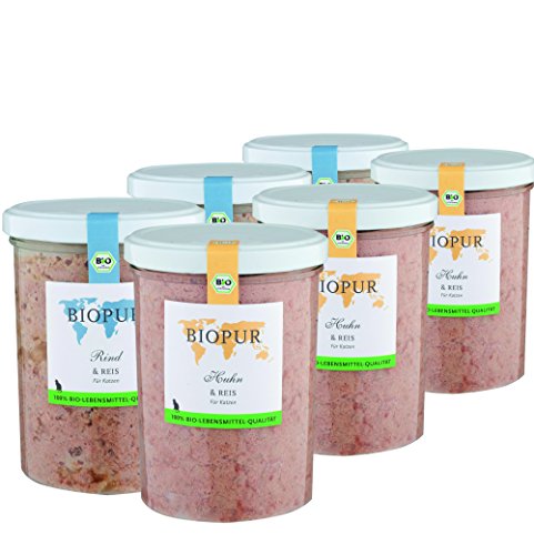 Bio Katzenfutter Gemischtes BIOPUR Sortiment 6x370g für