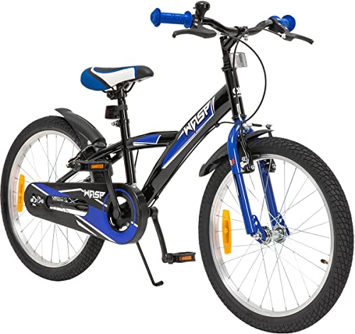 Actionbikes Kinderfahrrad Wasp   1 Gang   ohne Schaltung   Fahrrad 20 für Jungen und Mädchen   Von 6 9 Jahren   V Brakes vorne und hinten   Trapez Rahmen   Kettenschutz Schwarz Blau