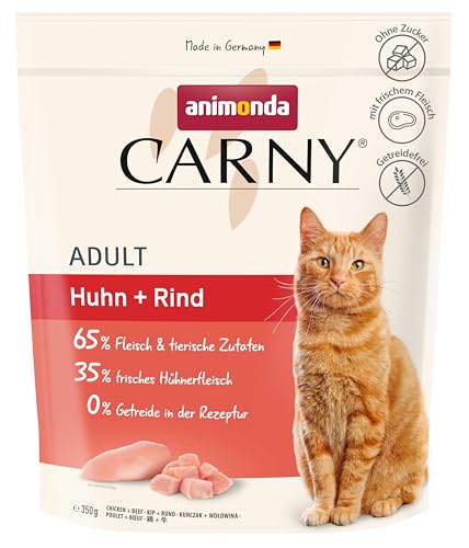 animonda Carny Katzen Trockenfutter Huhn Rind 1 x 350 g Trockenfutter für ausgewachsene Katzen Katzenfutter ohne Getreide und Zucker Katzentrockenfutter mit 65 % Fleisch