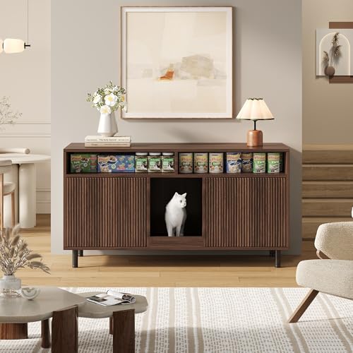 Mielvu Katzentoiletten-Schrank Katzenstreuwanne-Schrank mit Sandauffangmatte Haustier-Schrank mit Ablage Haustier-Sideboard TV-Schrank ohne Katzenstreuwanne 120x50x66cm Nussbaumfarbe