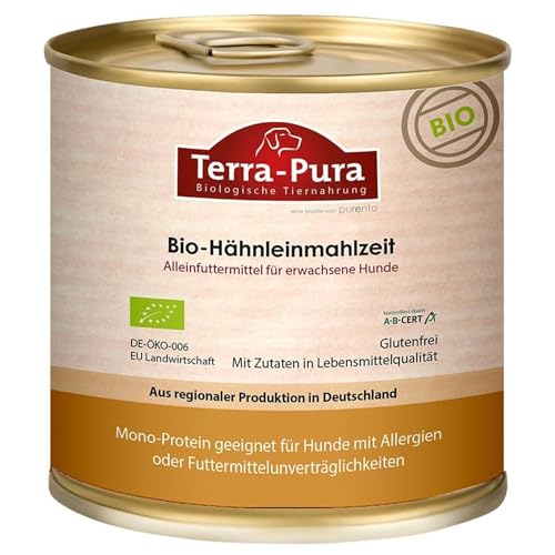 Terra-PURA Hundefutter Bio-Hähnleinmahlzeit 800g Premium Nassfutter für Hunde - Hähnchenfleisch - Innereien aus rein biologischer Erzeugung Keine Zusätze - Tiernahrung für Hunde