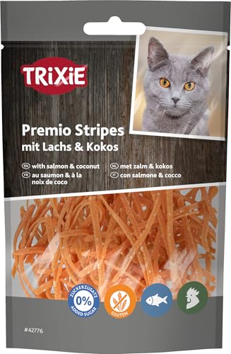 Trixie Katzensnack Premio Stripes aus natürlichen Zutaten 50 g leckere Katzenleckerlis mit Lachs Kokos - 42776